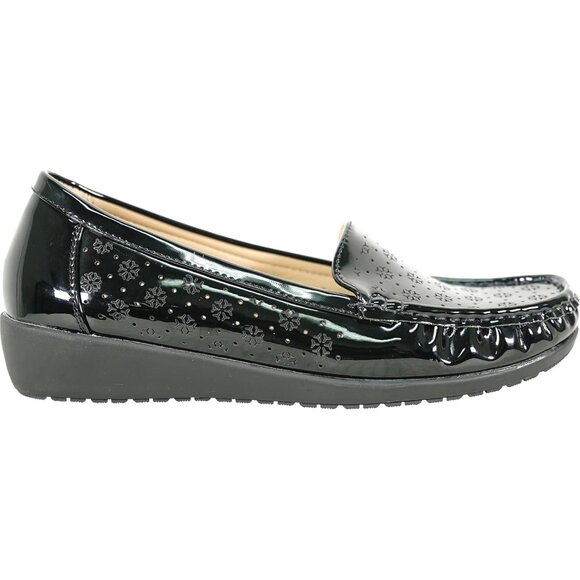 Women Black Patent5 Faux Leather Round Toe Removable Insole Wedge Slip-On Loafer - Picture 5 of 8